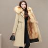 Haining Fashion Temperament Women Winter Coat Faux Fur Lined Detachable Hood Thick Warm Parka Jacket for Mother Coat