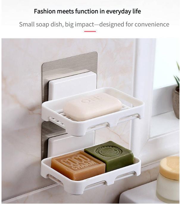 Wall-Mounted Soap Dish with Drainage - No Drilling Required Strong Adhesive, No-Trace Soap Holder (1 Piece)