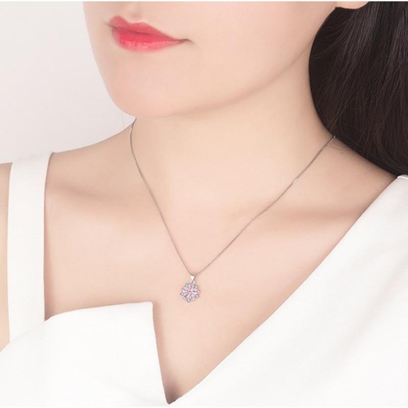 Buyee 925 Sterling Silver Flower Pendant Chain Pink & Yellow Crystal Cherry Blossoms Pendant for Woman Fine Jewelry Chain