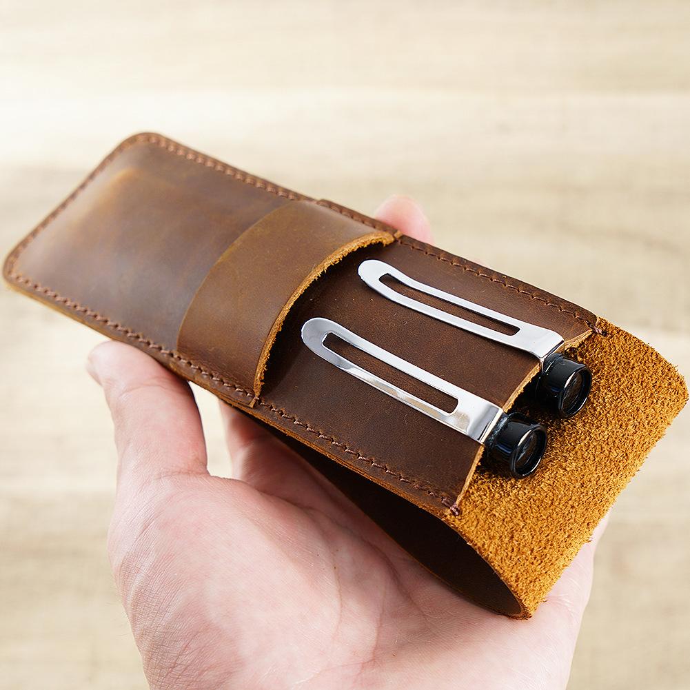 2026 Leather Pen Case Simple Small Pencil Case Cowhide Pencil Case Handmade Creative Men's and Women's Retro Stationery Box Storage Bag