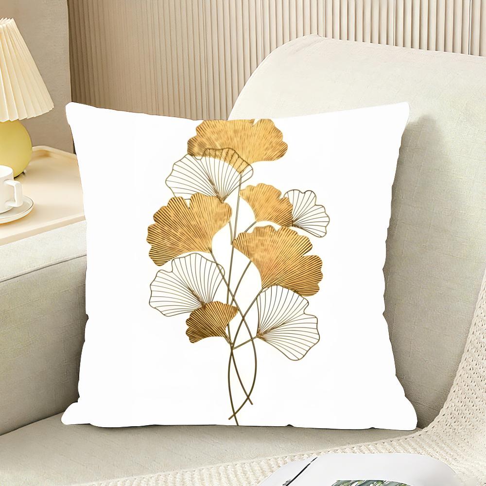 Ginkgo Leaves Printed Cushion Cover Reversible Plush Pillow Cover For Car Sofa Bedroom Decorative Gift Pillowcase