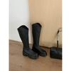 Small Tall V-heel Long Knight Boots Women's Inner Height Increase Thick Sole Black Thin But Knee Versatile Fashion Boots Women