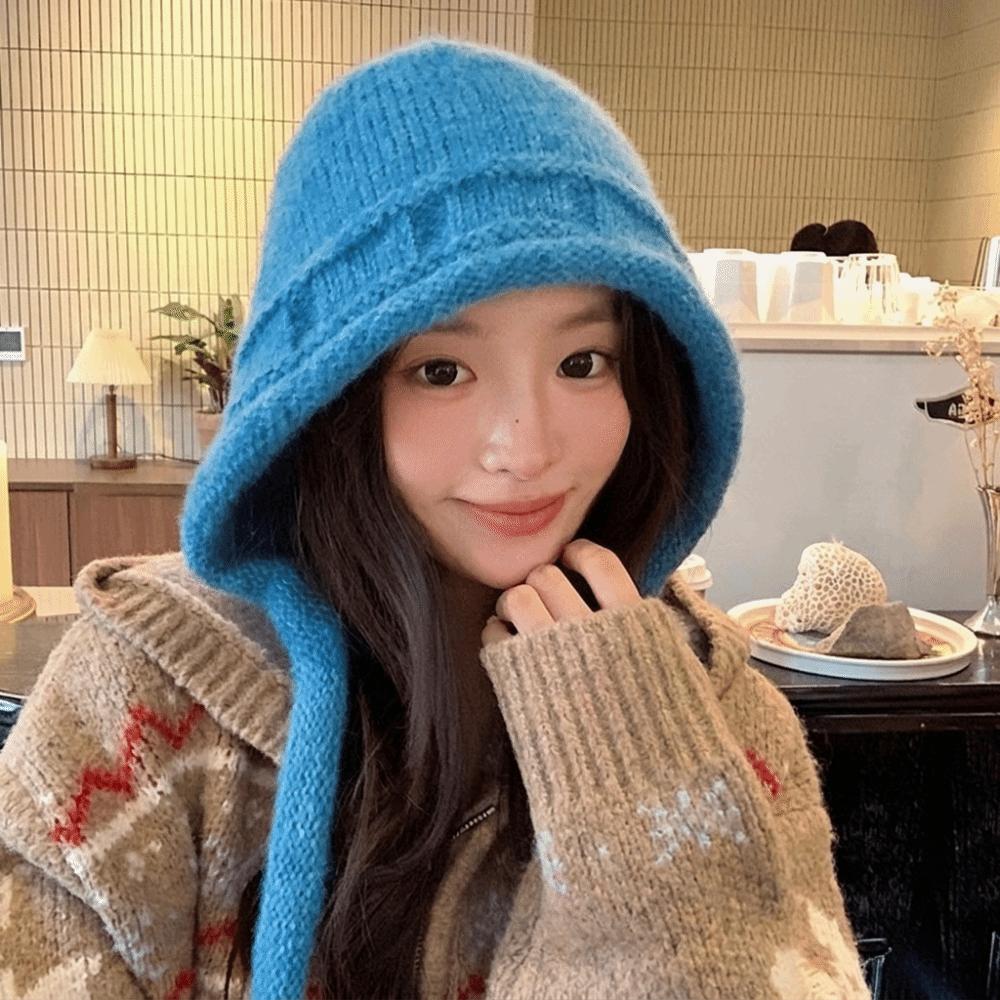 Plush Winter Knitted Hat Solid Color Pullover Hat Simple Warm Beanie Hat Girl