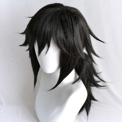 Anime 60CM Tomioka Giyuu Short Black Ponytail Wig Anime Demon Slayer Kimetsu No Yaiba Heat Resistant Hair Cosplay Costume Wigs