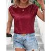 VEZFAA Women's Fashion Casual Summer Spring Solid Color Print Short Sleeve O-Neck Blouses & Shirts
