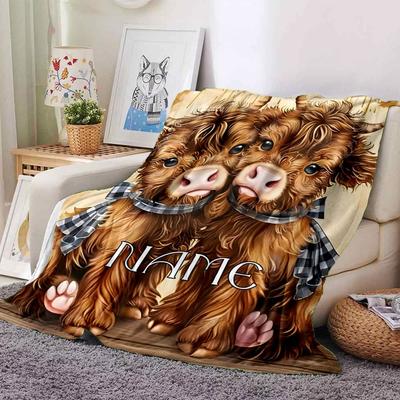 Highland Cows Home Customize Your Name Blankets Soft And Cozy For All Seasons Perfect For Picnics Sofa Office Bed Living Room Ideal Gift For Friends