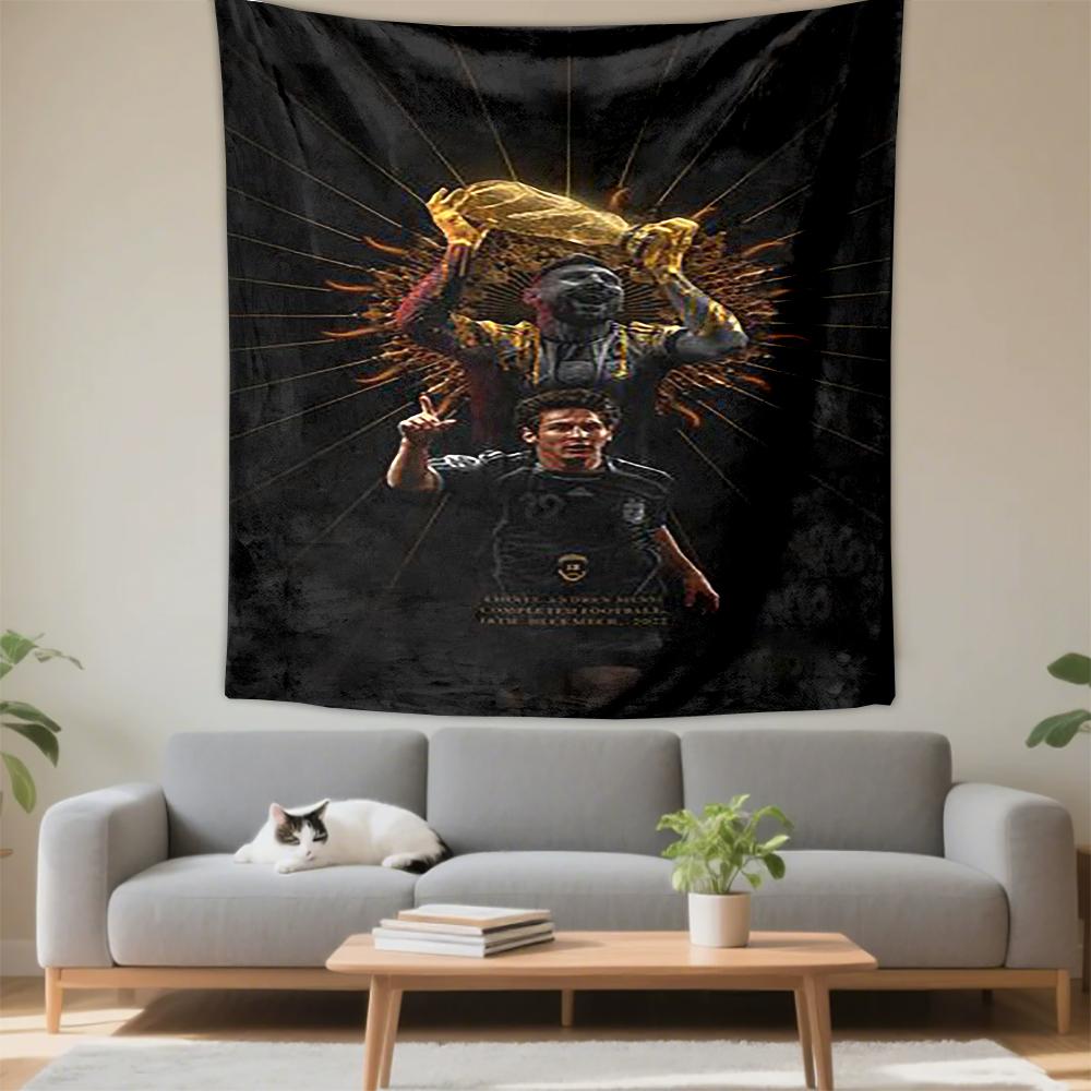 Tapestry Messi Maradona World Cup Trophy Black Gold Poster Wall Hanging