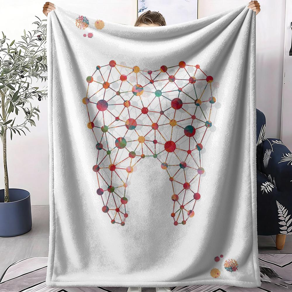 Teeth Implant Watercolor Throw Soft Flannel Throw Summer AC Blanket Lightweight Cool Nap Blanket for Sofa Bed Couch Travel