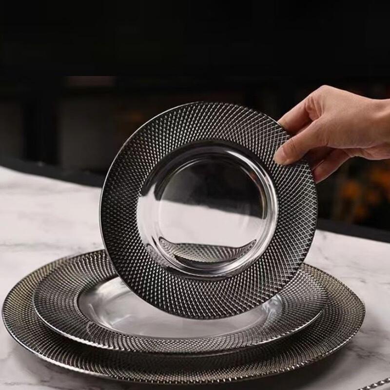 Abay Silver-Rimmed Enamel Straw Hat Serving Tray Set