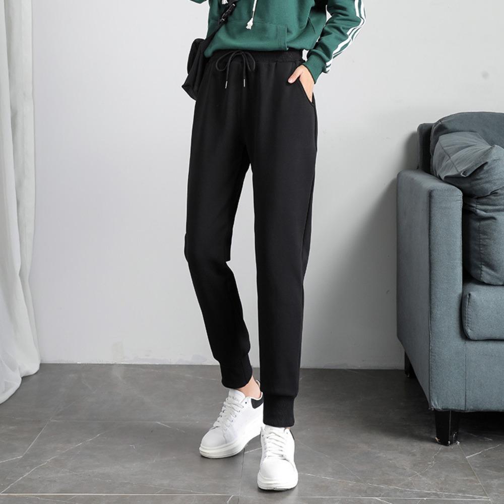 Women s Mid Rise Drawstring Waist Harem Pants Loose Fit Joggers Thick Cotton Winter Casual Sweatpants S