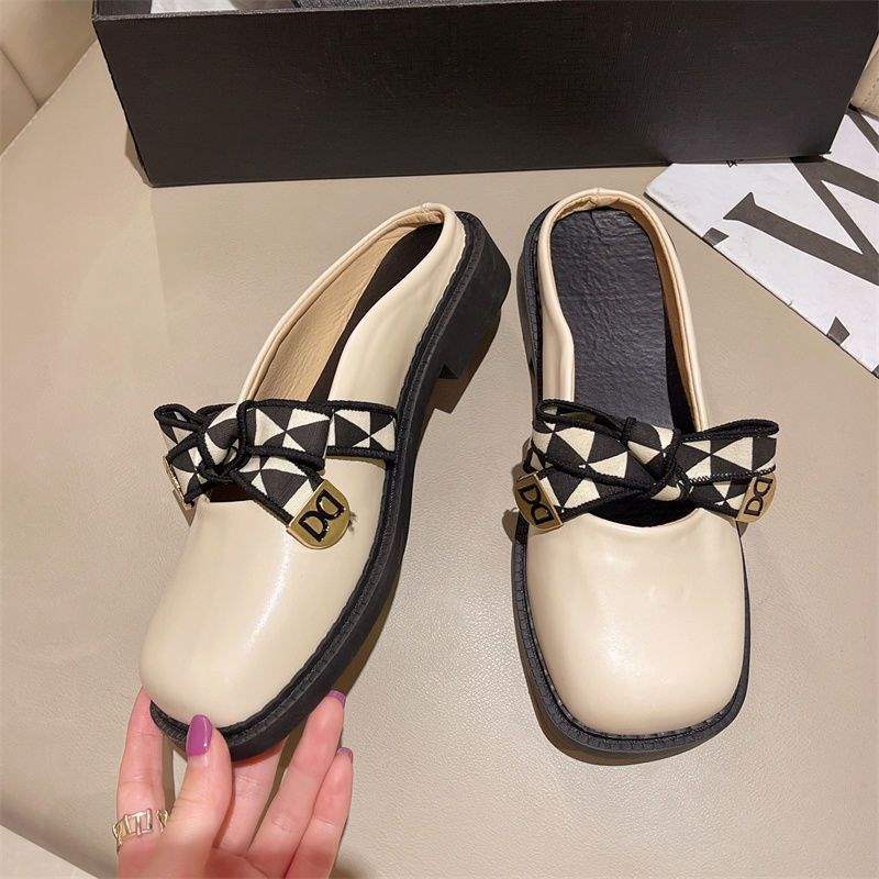 Retro British Style Muller Shoes Women's 2025 New Flat-bottomed Versatile Cute Bow Temperament Bag Head Half Slippers Tide