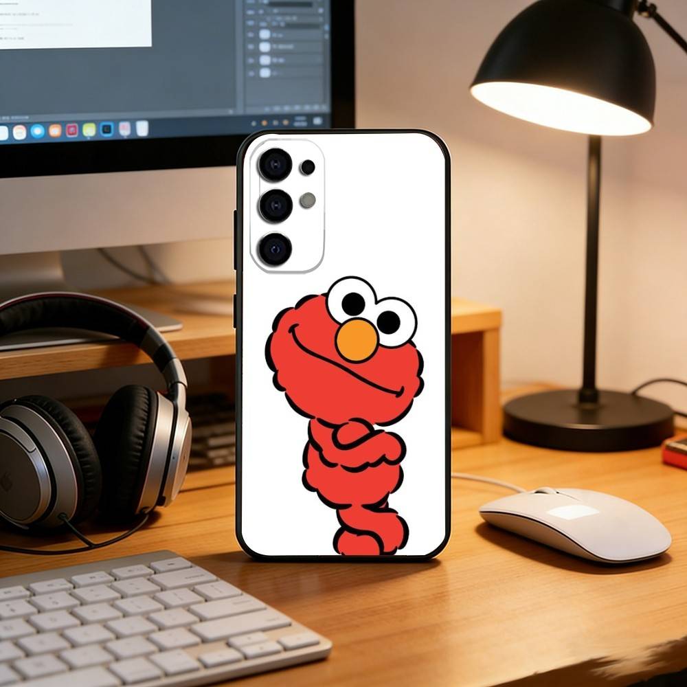 Cut Cartoon E-Elmo Phone Case Black Silicone Soft For Samsung S25,S24,S21,S22,S23,S30,Ultra,S20,Plus,Fe,Lite