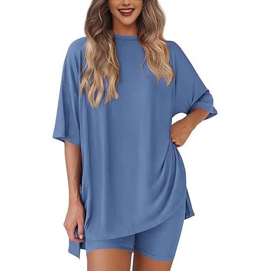 2025 Summer Women's Fashion Loose Solid Color Casual Pajama Set