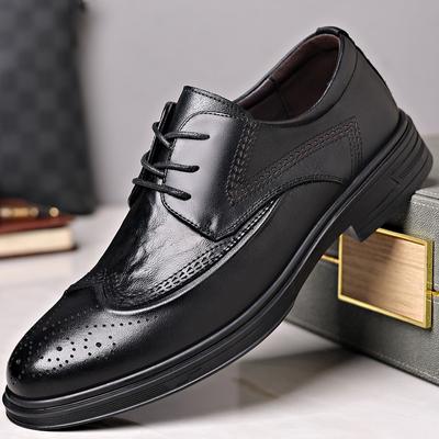 Men'S Leather Shoes Brock Pointed Shoes Men'S Leather Breathable British Soft-Soled Business Men'S Shoes