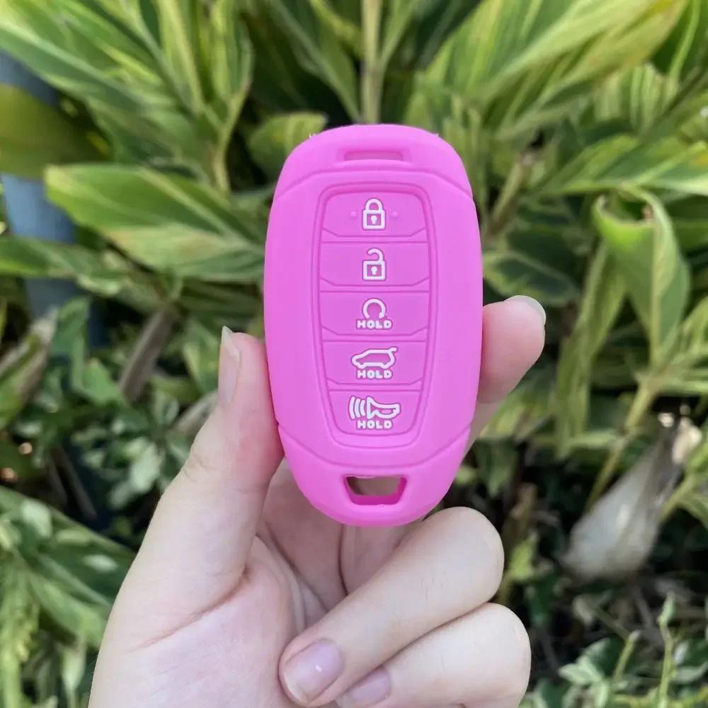 For Hyundai Palisade Ix35 Tucson Accent Santa Fe Solaris ELANTRA Azera 5 Button Silicone Car Key Cover Case Keychain Accessories