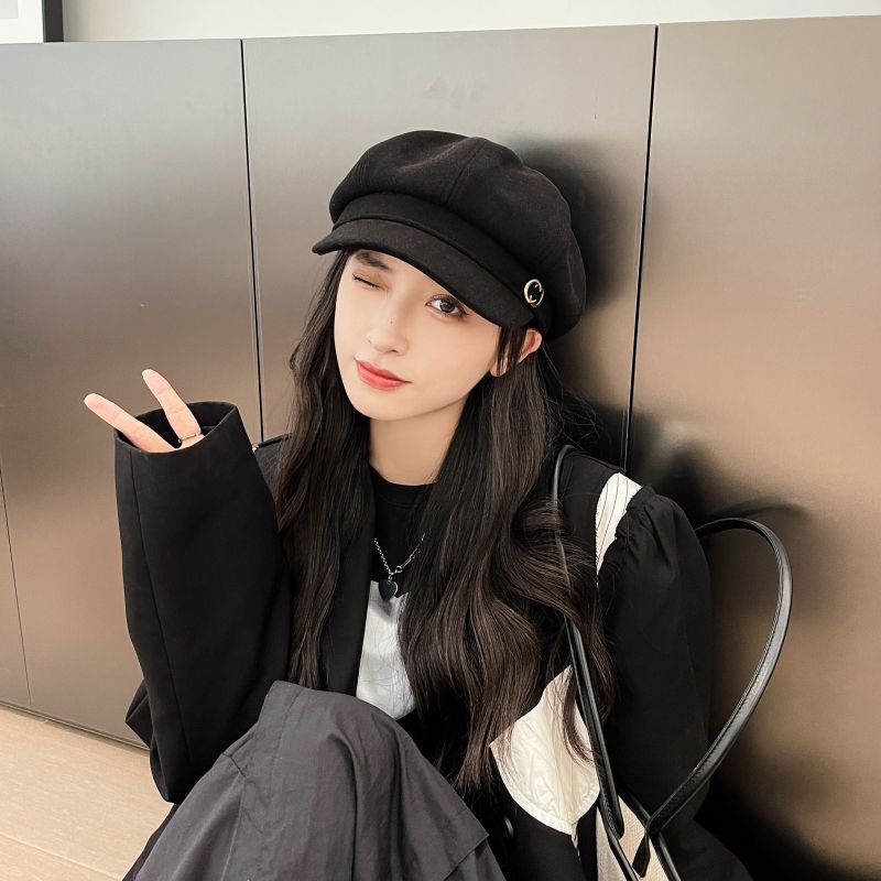 Women's Autumn and Winter New Fashion Solid Color Cap British Retro Octagonal Hat Fit for Outdoor, Casual & Formal Events
