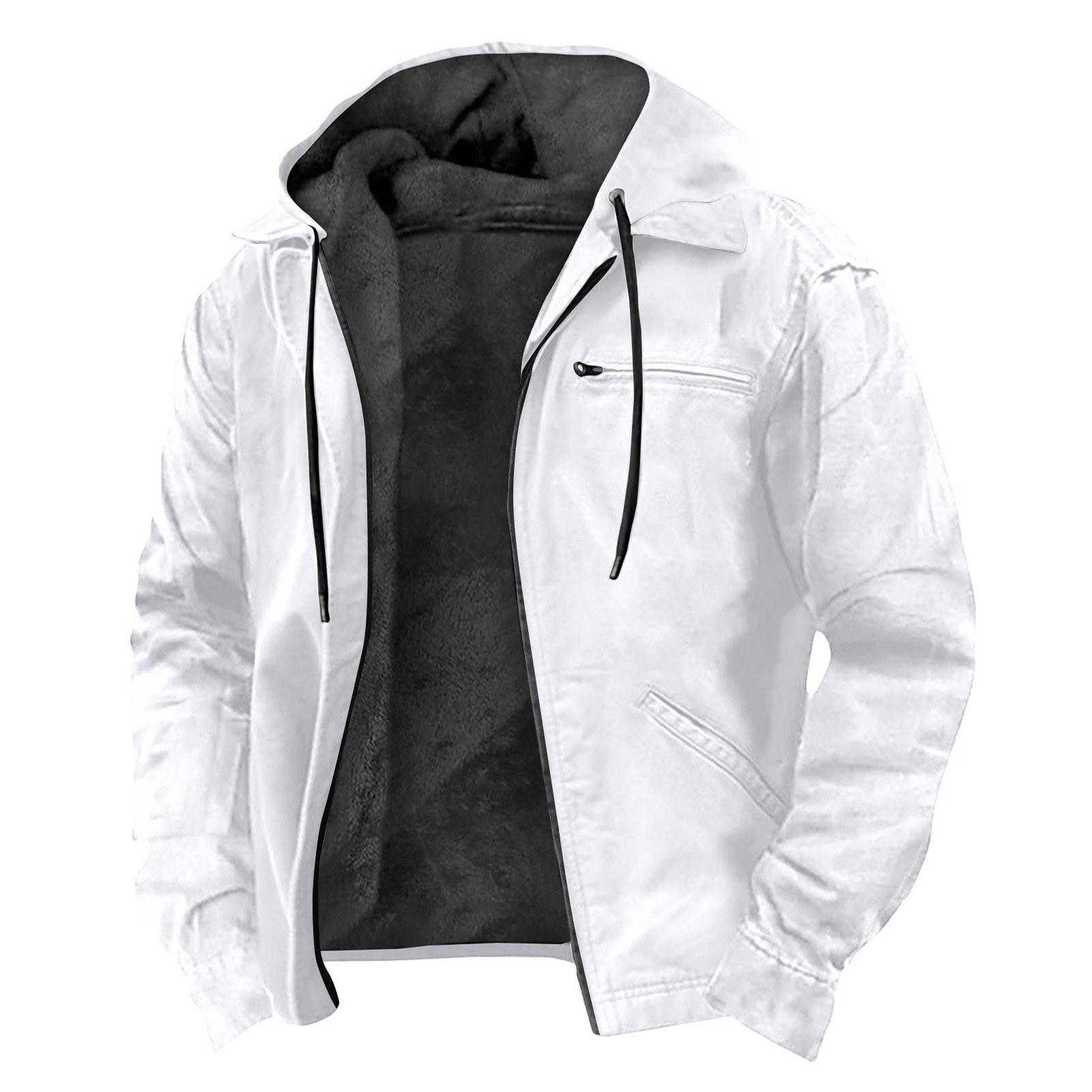 

Чоловіча повсякденна куртка на блискавці з кишенею і капюшоном Чоловіча однотонна модна тепла куртка XXXXXL білий