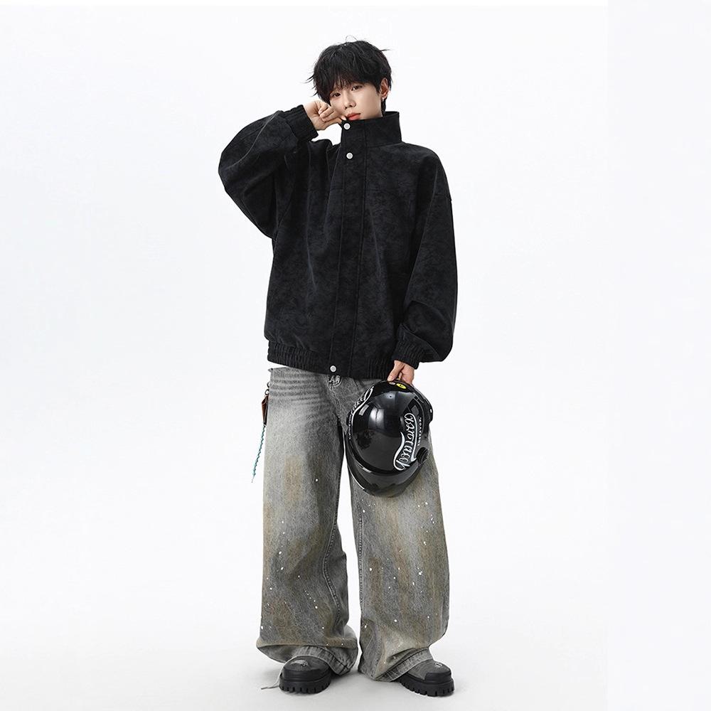 Versatile Coat Minimalist PU Leather Jacket Men's Winter Lapel Pure Color Leather Premium Sense Retro Biker Men's Jacket Breathable Work Casual Jacket