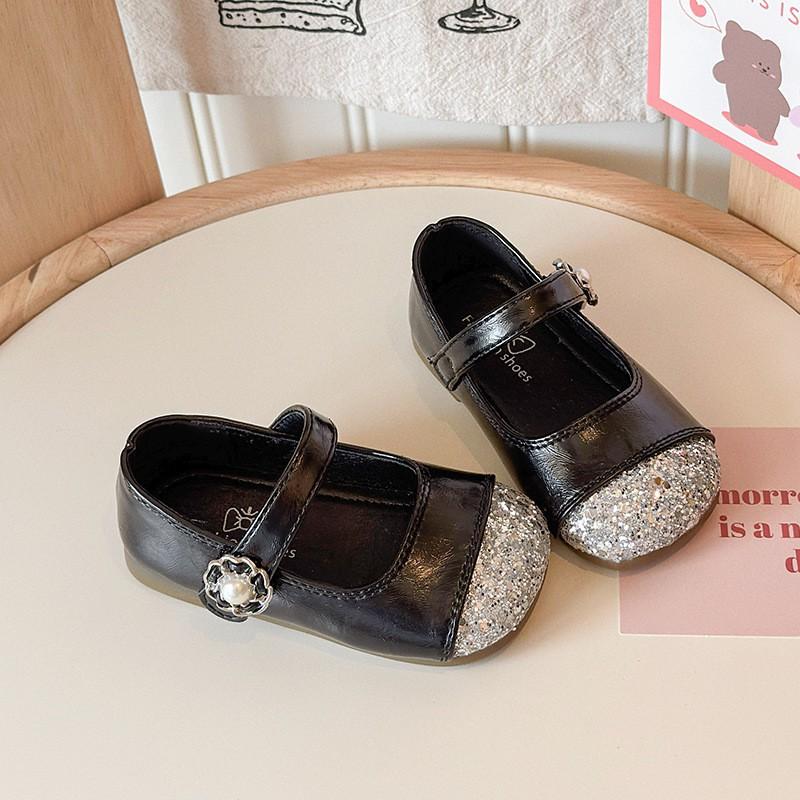 Girls Sparkly Loafer Shoes 2026 British Style Soft Sole Princess Flat With
