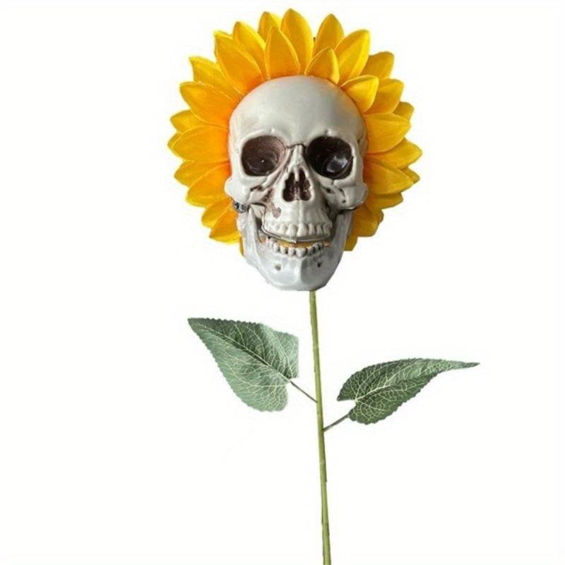 1pc Creepy Skull Sunflower Flowers Skull Festival Art Craft Garden Decoration Simulation Flower Ornaments Halloween Decorations