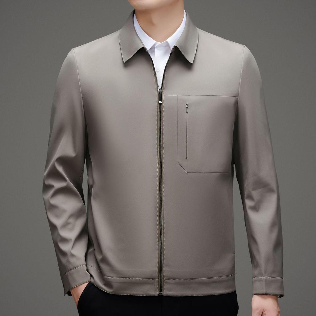 Luxury 2025 Spring/Autumn Men's Casual Lapel Jacket - Mid-aged Cadre Style, Perfect for Father's Wear.
