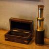 Vintage 6" Captain Handheld Mini Brass Telescope Pirate with Wooden Box Nautical Gift for Kids