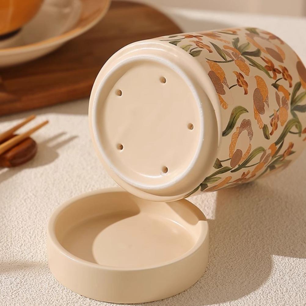 French Chopstick Holder Ceramic Chopstick Storage Box Chopstick Cage with Draining Water Spoon Holder Kitchens Accessories