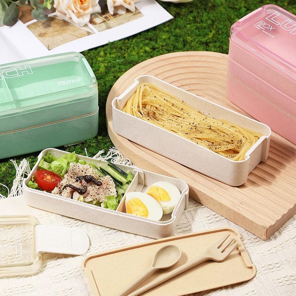 Three-layer Microwaveable Lunch Box/bento Box With Cutlery, Low- Meal Box/light Lunch Box