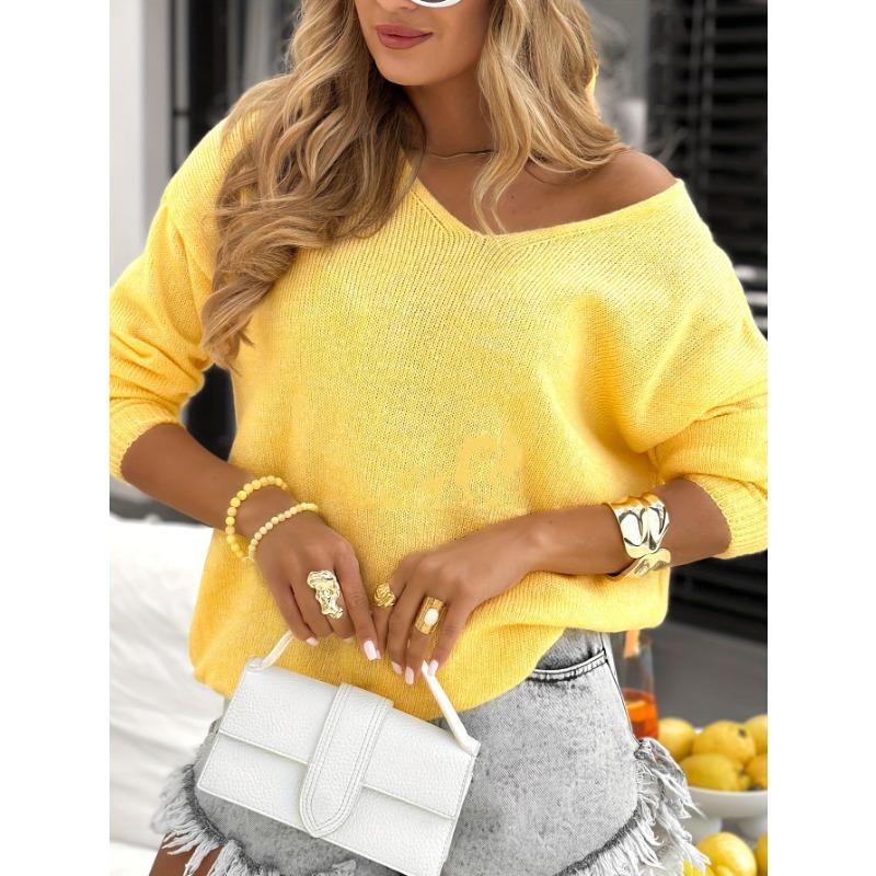 Women S V Neck Long Sleeve Pullover Knit Sweater