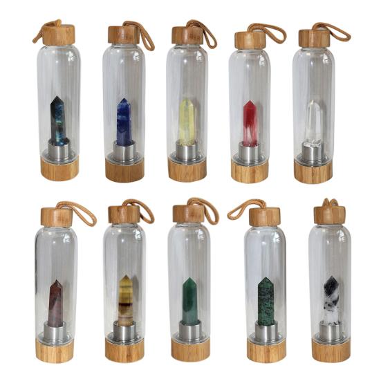 Natural Crystal Column Gemstone Energy Healing Glass Water Bottle Cup Drinkware