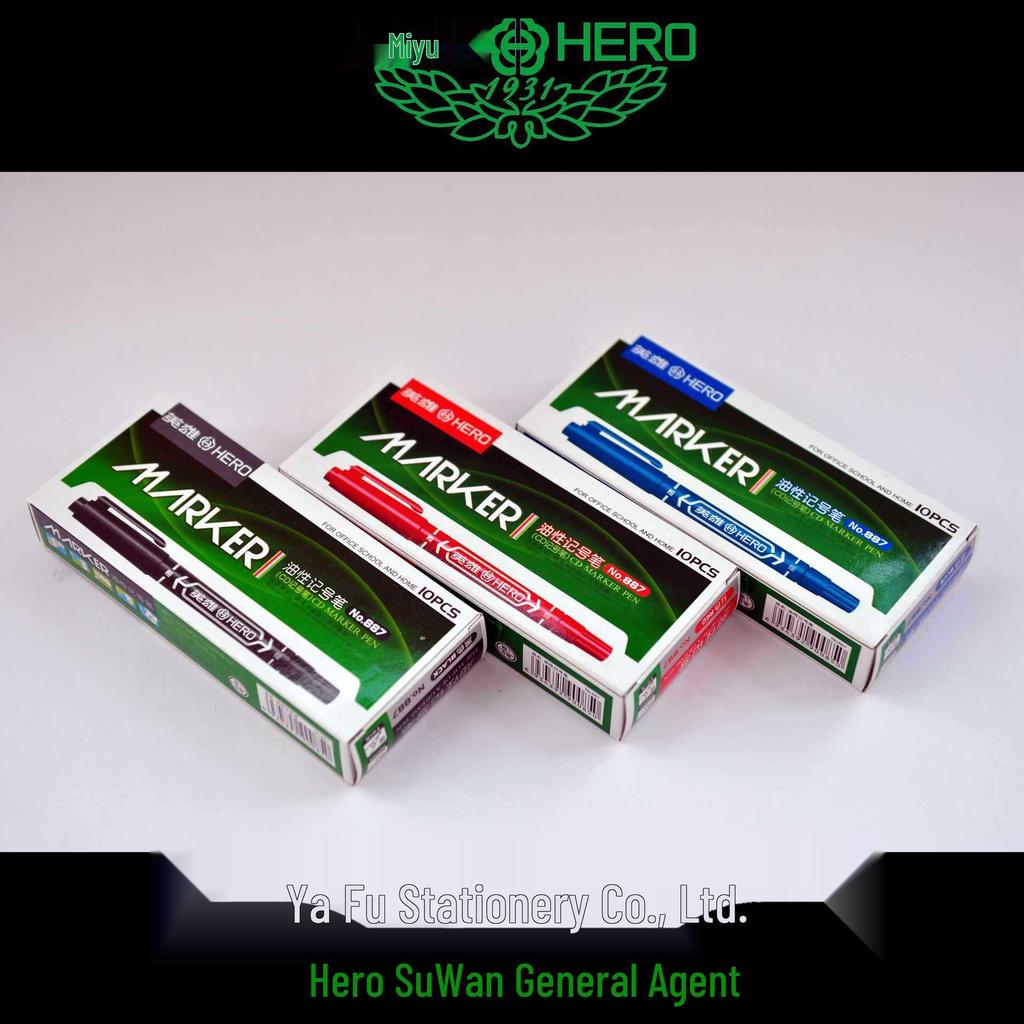 Hero 887 Double-Ended Oil-Based Markers - Durable Black, Red, Blue, Full Box Packaging, Special Offer