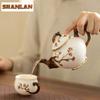 300ml Handmade Relief Plum Blossom Art Teapot Aesthetic Sheep Fat Jade Porcelain Pot Tea Making Kettle Teaware Accessories Gift