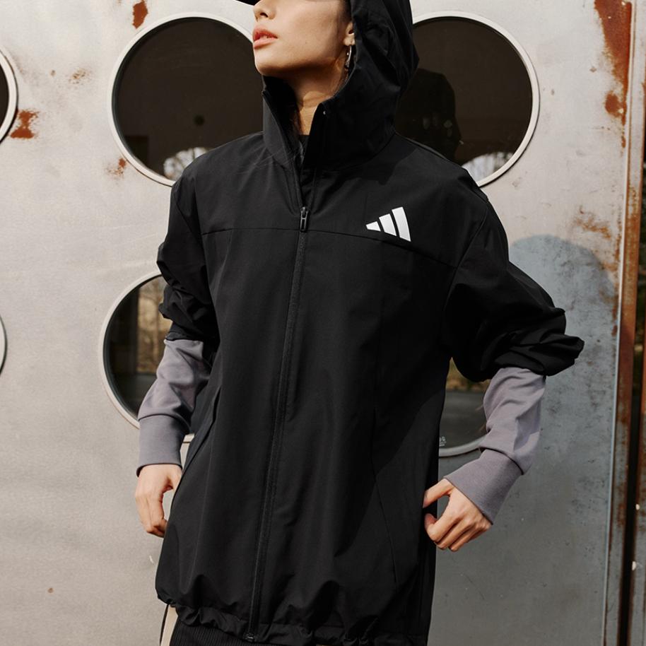 Adidas SS25 Fashion Versatile Hooded Jacket Unisex Jacket Black KA9309