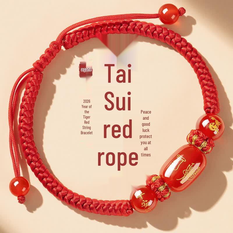 Ben Ming Nian Red Agate Zodiac Bracelet High-quality Cotton Rope