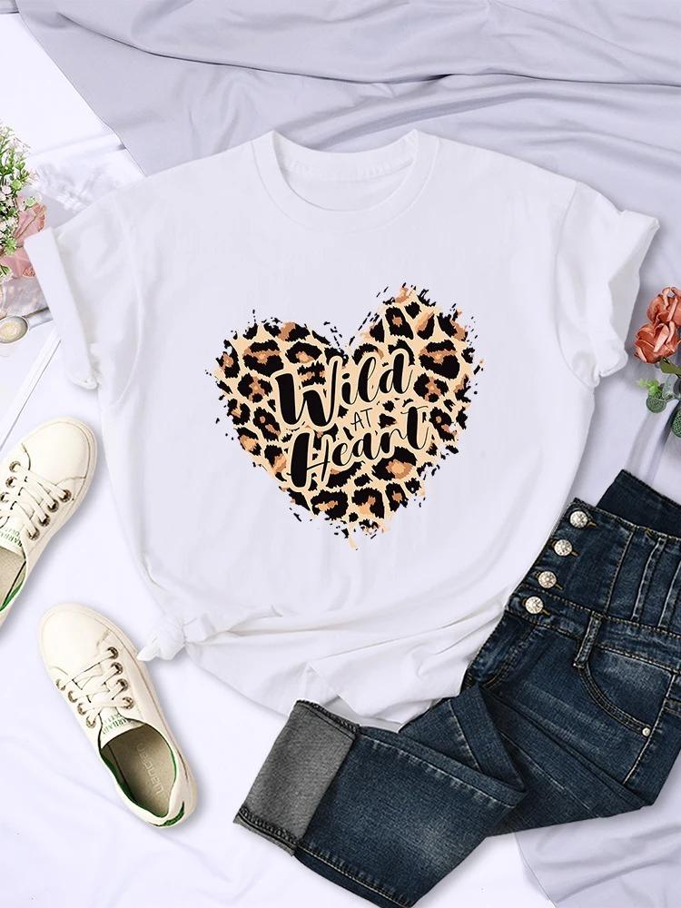 Fashion Leopard Wild At Heart Printed Womens Tshirt Breathable Short Sleeve Casual Comfortable Women Tops Clothing S