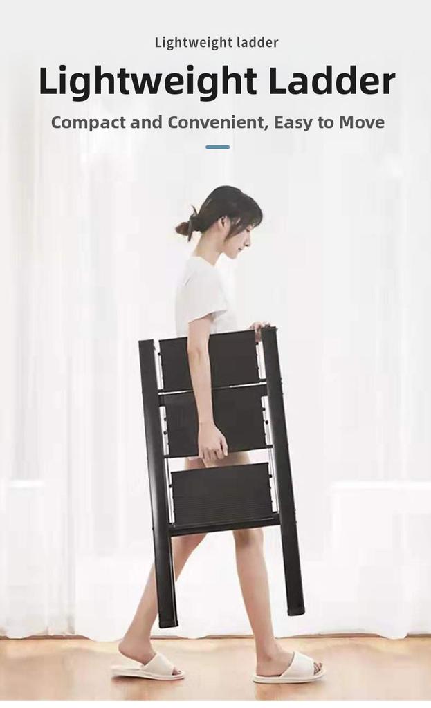 3 Step Ladder, Folding Ladder Stool, Wider Upgraded Non-Slip Treads, Portable Lightweight Ladder for Home and Kitchen, Holds up to 330 Lbs.black