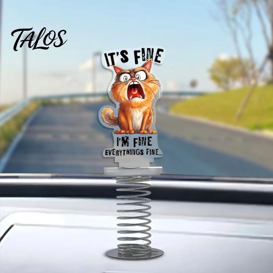 Strong Adhesive Base Car Figurines Cute Cat/Dog/Elf Dashboard Decorations with Spring Swing Design, Double-sided 2D Flat Acrylic Desk Accessories for