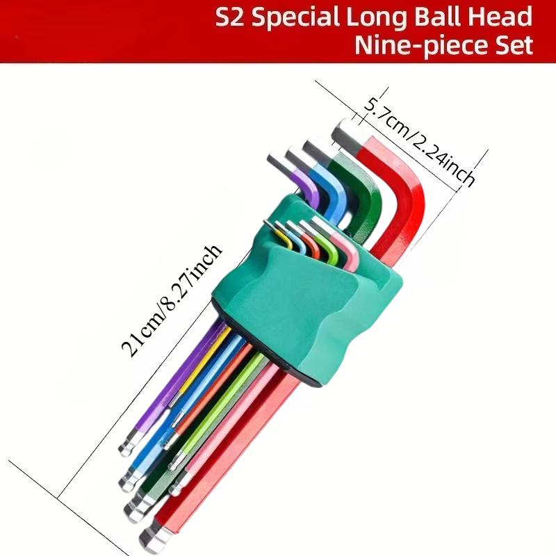 9pcs Industrial Ball End Hex Key Set, Heavy Duty Color Coded Allen Wrenches, for Automotive & Machinery, Torque Wrench