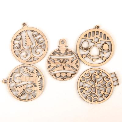 Wooden Christmas Series Pattern Round Hanging Ornament Charm Scrapbooking Handmade Accessory Home Decoration 44mm 10pcs