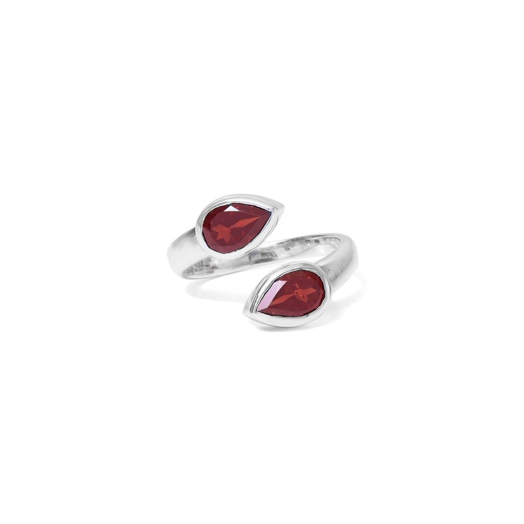 Handmade Pear Garnet Ring: 925 Sterling Silver Open Face
