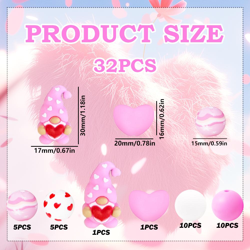 25/32PCS Valentine's Day Dwarf Love Silicone Bead Set, perfect for DIY handmade crafts such as keychains, necklaces, bracelets,