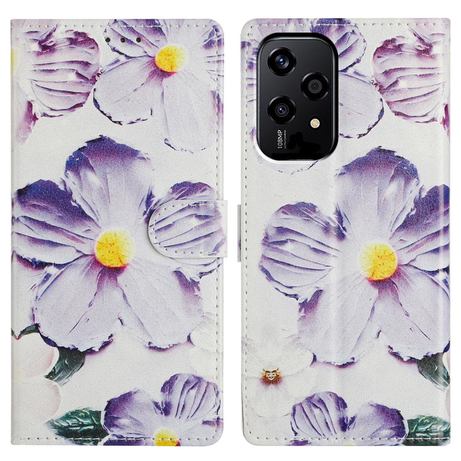 

For Honor 200 Lite Wallet Phone Case PU Leather Flip Cover with Stand Card Holder Painted Design Purple Flower