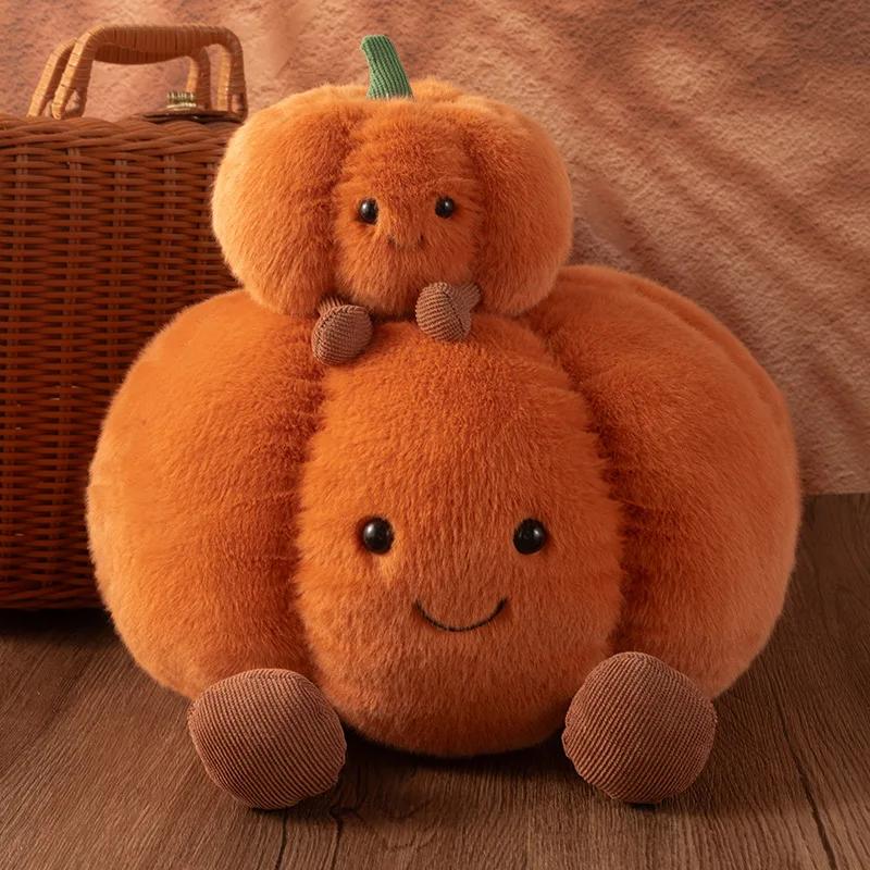 Cartoon Pumpkin Plushies Soft Stuffed Pumpkin Doll with Smile Face Halloween Decorations Plant Stuffed Doll Holiday Throw Pillow