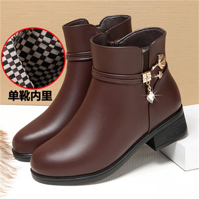Winter Women Bare Boots Fashion Warm Short Boots Chunky Heels Comfortable Waterproof Fleece Soft Sole Snow Boots