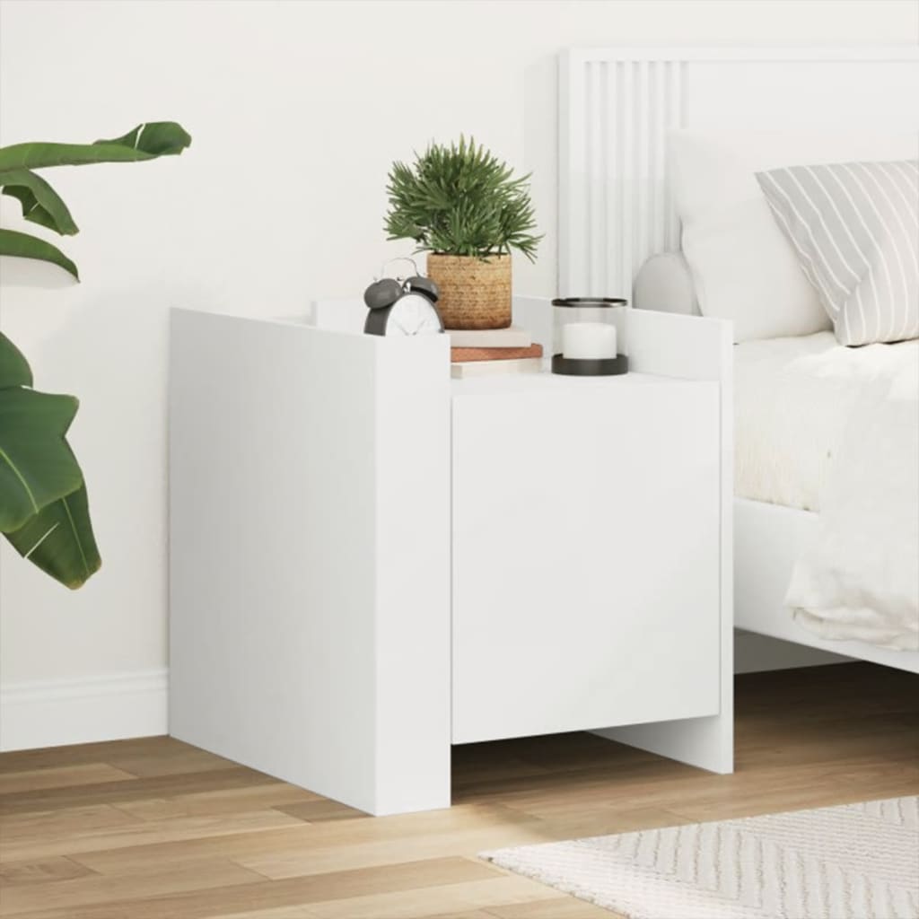 Vidaxl Bedside Table, White, 45X50X50 Cm, Wood-Based Material