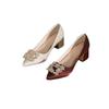 Fashion Rhinestone Buckle Wedding Shoes Women's 2024 Autumn New British Style Pointed Thick Heel High Heels Shallow Single Shoes Women's Shoes