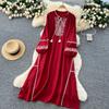 Schickes Vintage Langarm Locker Schlank Elegant Fee Koreanische Mode Boho Sommerkleid Damenbekleidung Langes Kleid