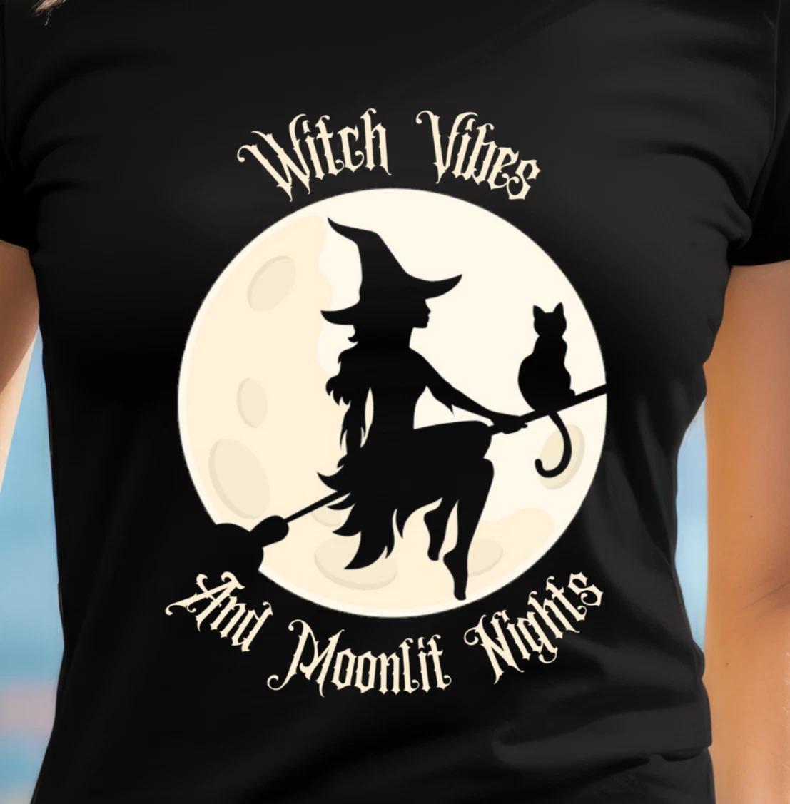Witch Vibes and Moonlit Nights T-Shirt | Sexy Halloween Tee, Fall Party Shirt 3XL