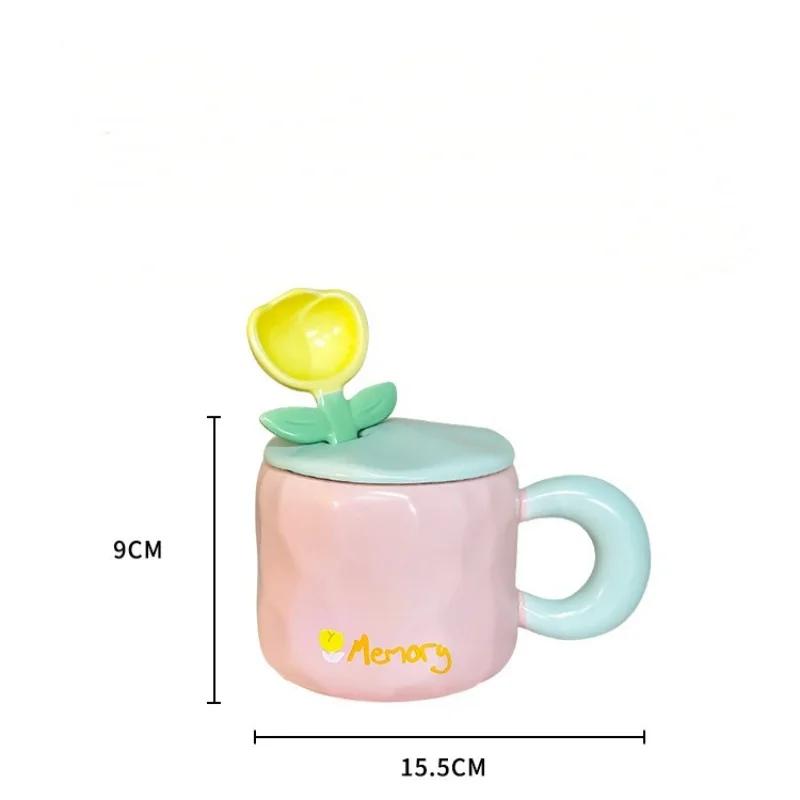 450ML Hand-Painted Flower Tea Cup Ceramic Mug Home Office Drinkware Cup Tea Coffee Milk Juice Water Bottle Creative Gift for Her