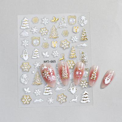 Goldene Weihnachts-Nagelkunst-Sticker Bronzefarbener Weihnachtsbaum Schneeflocke Schneemann Stern Slider Cartoon Reh Neujahrs-Maniküre Abziehbild